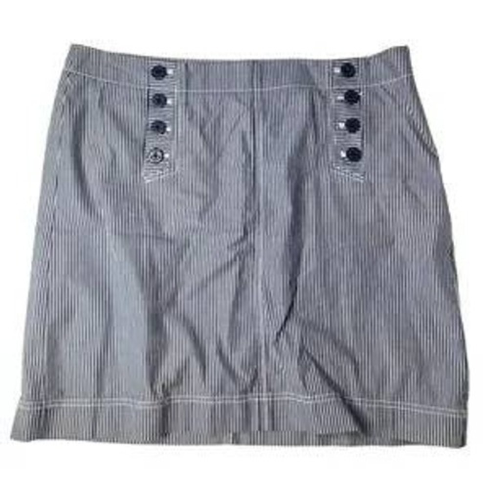 Talbots Seersucker Navy and White Nautical Striped Skirt Size 10